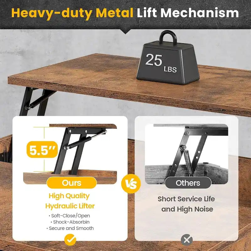 Lift Top Coffee Table Open Storage Shelf & Hidden Classified Storage-23