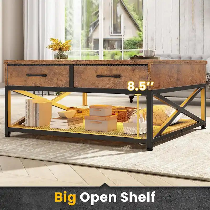 Lift Top Coffee Table Open Storage Shelf & Hidden Classified Storage-24
