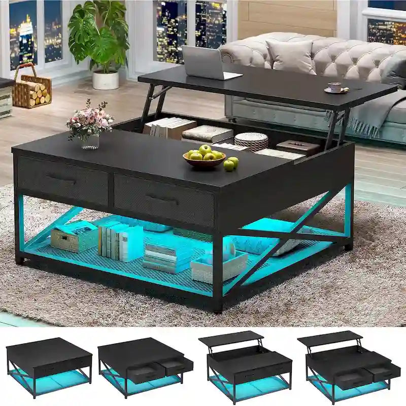 Lift Top Coffee Table Open Storage Shelf & Hidden Classified Storage-25
