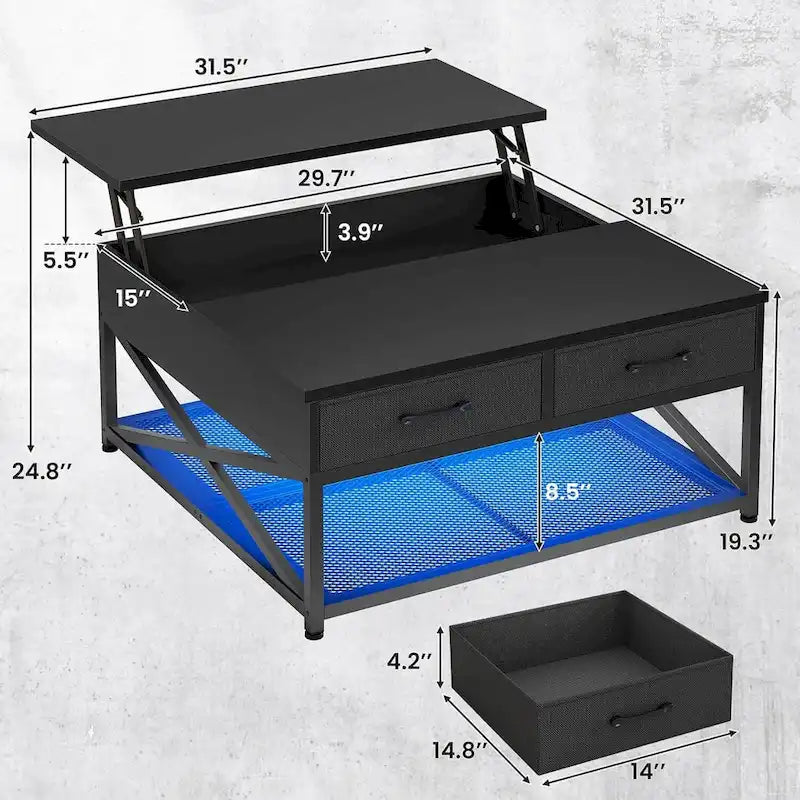 Lift Top Coffee Table Open Storage Shelf & Hidden Classified Storage-26
