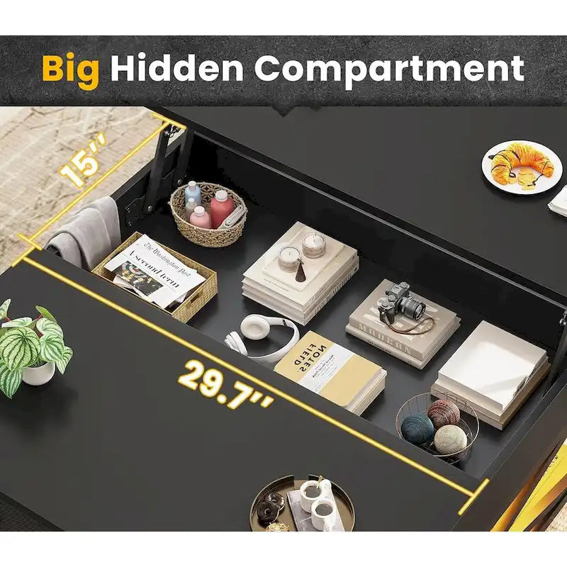Lift Top Coffee Table Open Storage Shelf & Hidden Classified Storage-29