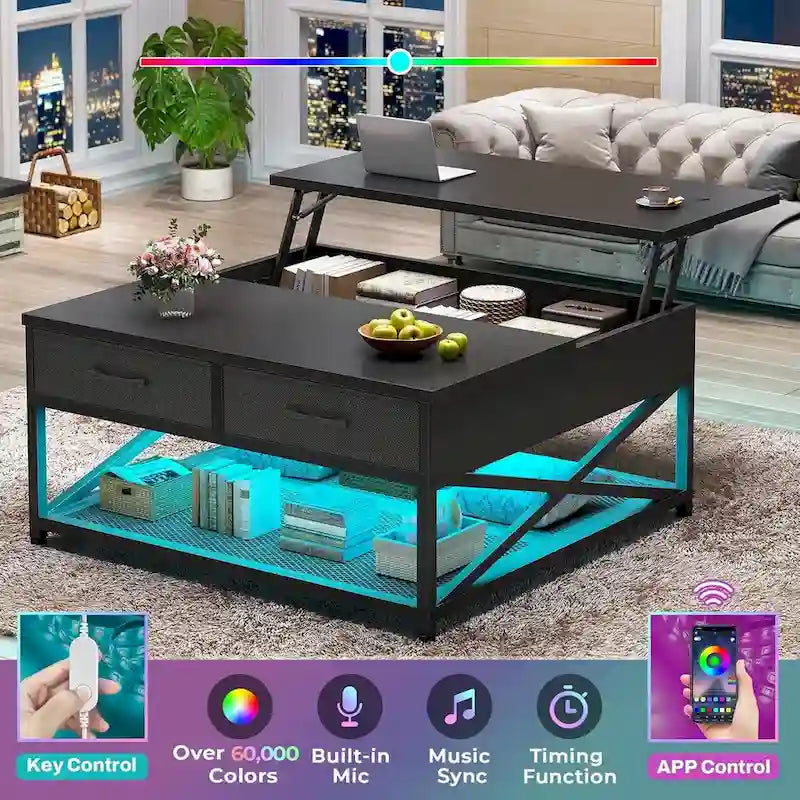 Lift Top Coffee Table Open Storage Shelf & Hidden Classified Storage-30