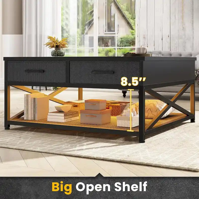 Lift Top Coffee Table Open Storage Shelf & Hidden Classified Storage-31