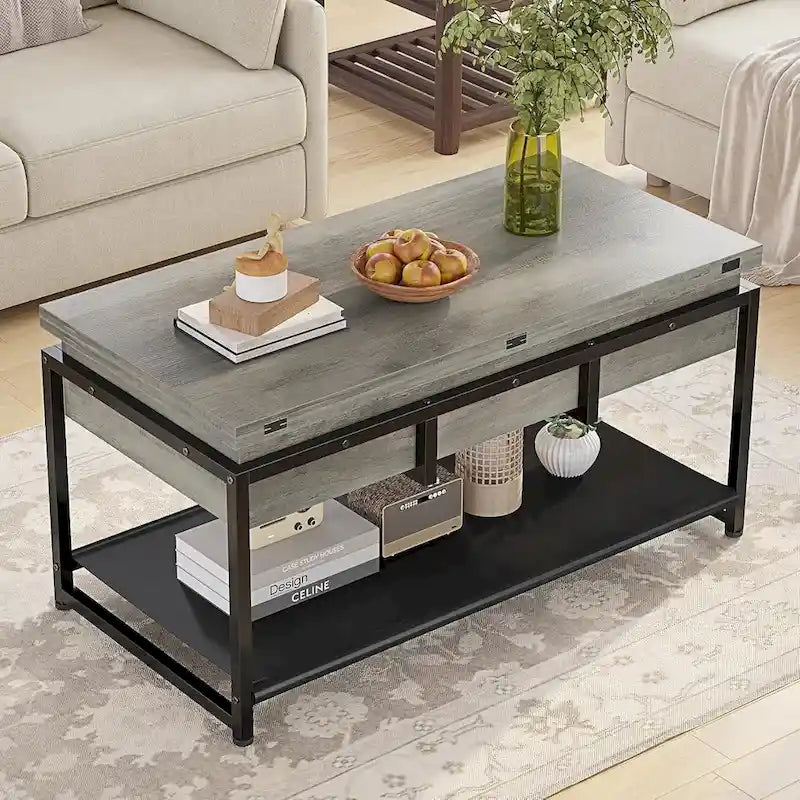 Lift Top Coffee Table Open Storage Shelf & Hidden Classified Storage-34