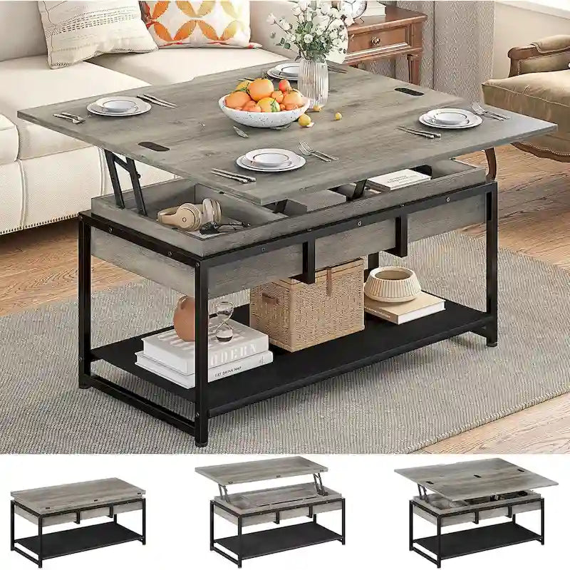 Lift Top Coffee Table Open Storage Shelf & Hidden Classified Storage-35