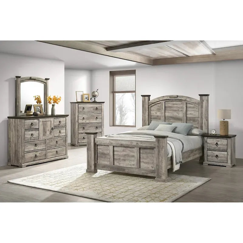 Aimon 5 Piece Gray Rustic Panel Bedroom Set