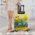 1-Piece Summer Sunflower Farm Vintage Truck Nature Art  Suitcase Luggage Cover, Stretch Protective Sleeve