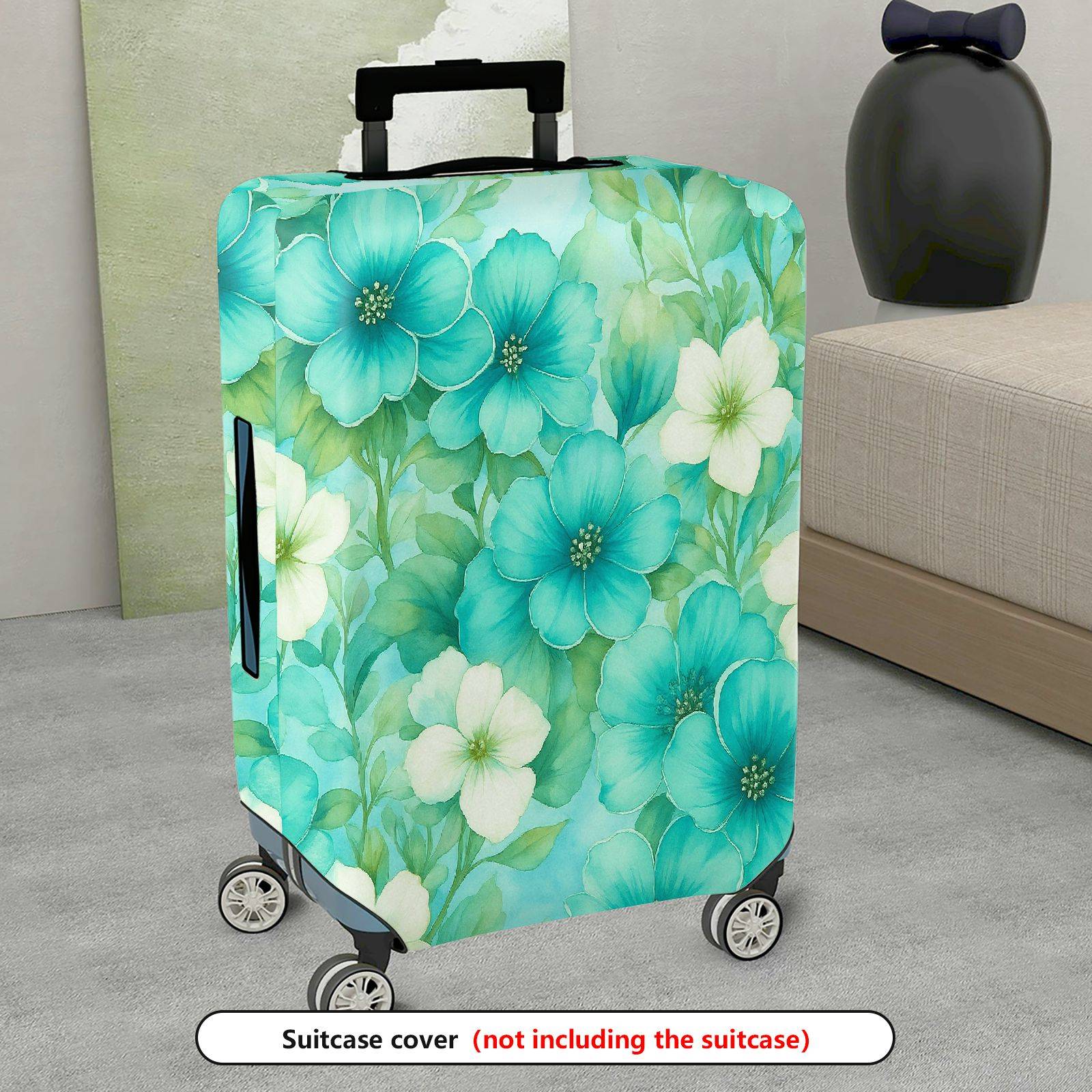 1-Piece Blue Floral Nature Leaf Abstract Pastel Artistic  Suitcase Luggage Cover, Stretch Protective Sleeve