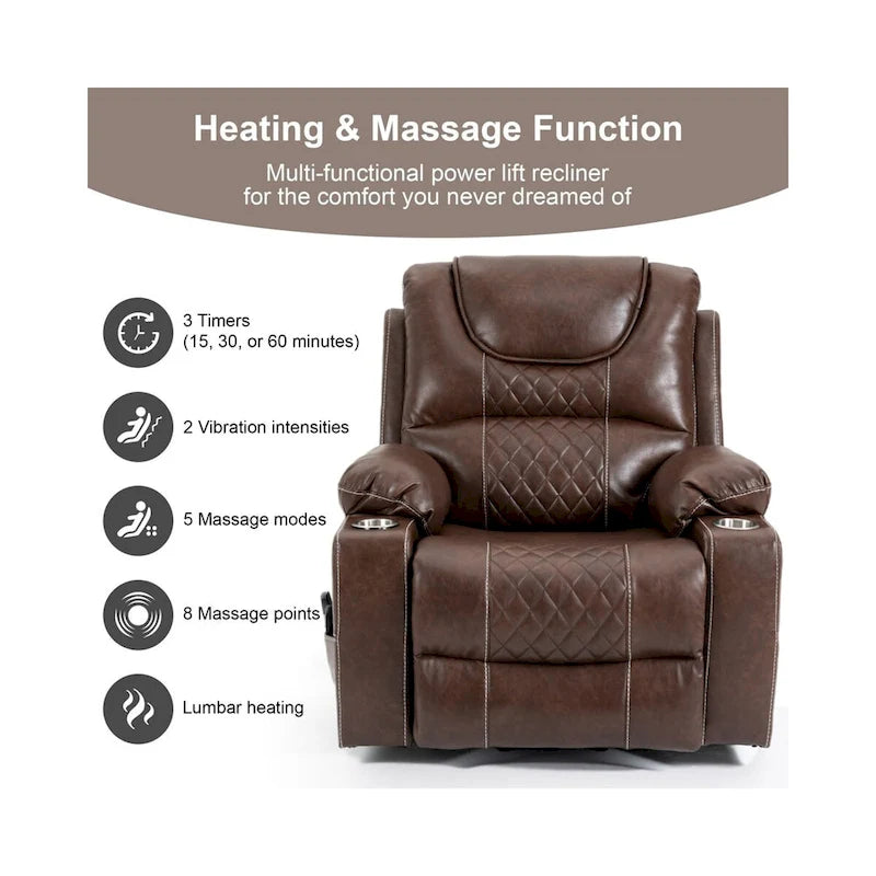 Power Lift Recliner Chair PU Leather with Massage and Heating Reclining Chair for Elderly-2
