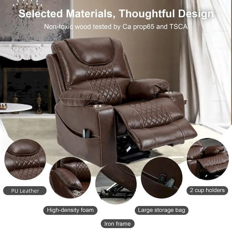 Power Lift Recliner Chair PU Leather with Massage and Heating Reclining Chair for Elderly-3
