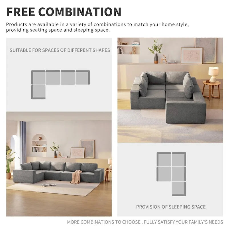 Modular L Shaped Sectional Sofa,Floor Couch Set,Upholstered Furniture-7