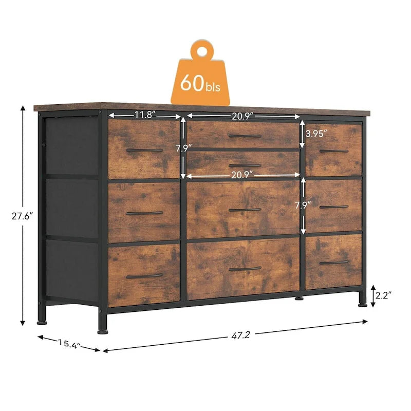 Bedroom Dresser with 10 Large Drawers for 55 Long TV Stand - 55 inches-8