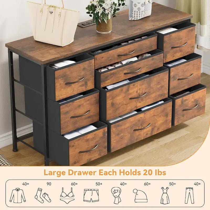 Bedroom Dresser with 10 Large Drawers for 55 Long TV Stand - 55 inches-13