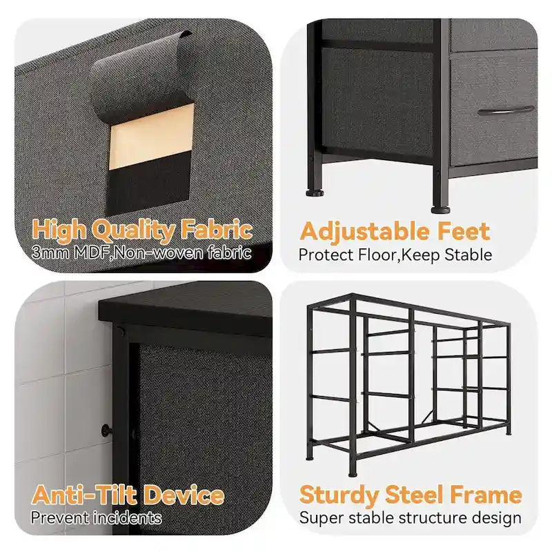 Bedroom Dresser with 10 Large Drawers for 55 Long TV Stand - 55 inches-38