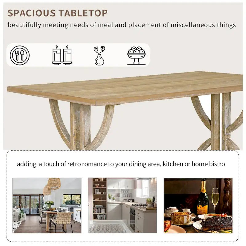 6-Piece Retro Rectangular Dining Table Set,Table with Unique Legs and 4 Upholstered Chairs & 1 Bench for Dining Room and Kitchen-6