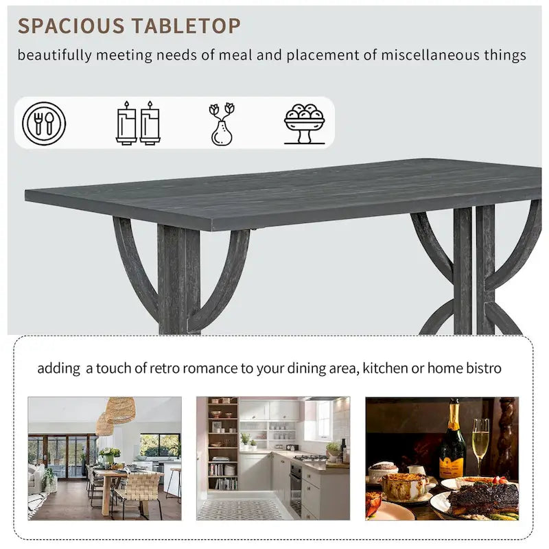 6-Piece Retro Rectangular Dining Table Set,Table with Unique Legs and 4 Upholstered Chairs & 1 Bench for Dining Room and Kitchen-14