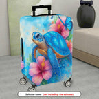 1-Piece Sea Turtle Hibiscus Flower Butterfly Ocean Blue  Suitcase Luggage Cover, Stretch Protective Sleeve