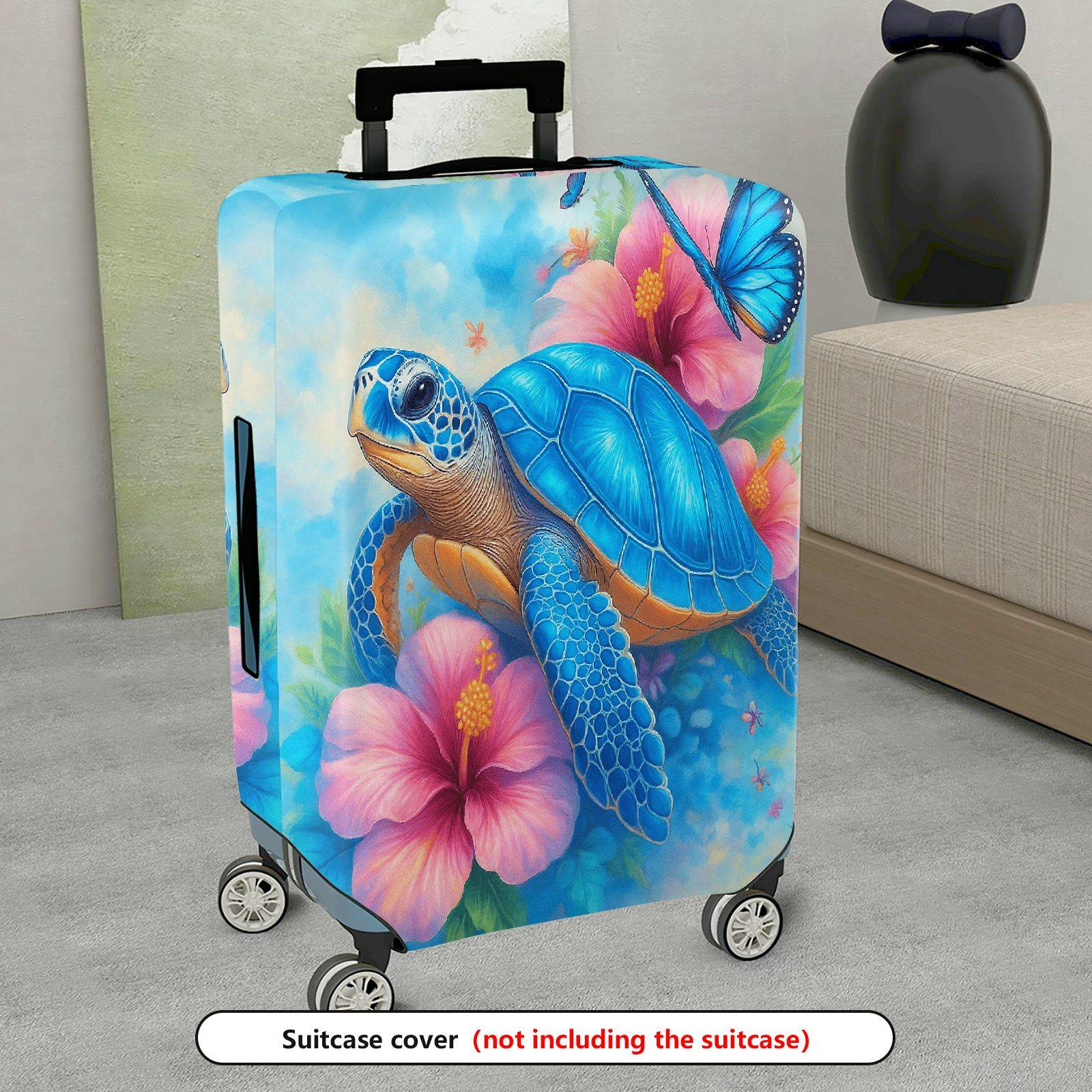 1-Piece Sea Turtle Hibiscus Flower Butterfly Ocean Blue  Suitcase Luggage Cover, Stretch Protective Sleeve