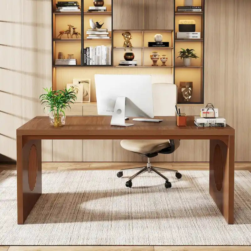 63 Computer Office Desk, Industrial Executive Desk, Rectangular Sturdy Writing Table with Wooden Tabletop for Home Office-8