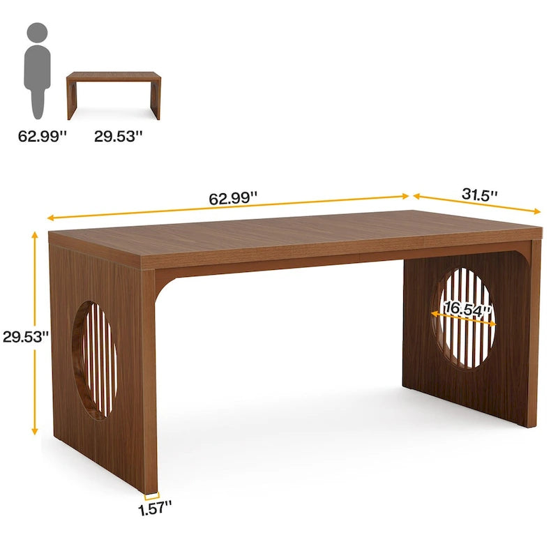 63 Computer Office Desk, Industrial Executive Desk, Rectangular Sturdy Writing Table with Wooden Tabletop for Home Office-4
