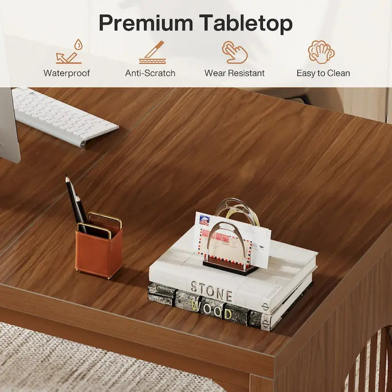 63 Computer Office Desk, Industrial Executive Desk, Rectangular Sturdy Writing Table with Wooden Tabletop for Home Office-7