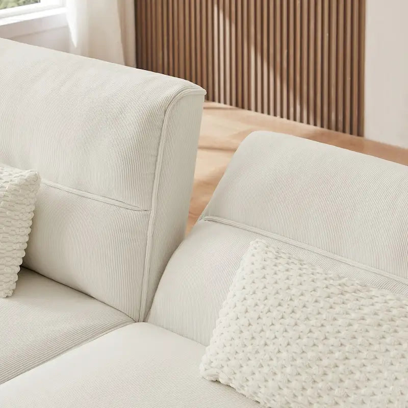 Convertible Futon Sofa Bed, Adjustable Couch Sleeper, Couch Corduroy Fabric Comfy Sofa bed with Wooden Legs & 2 Pillows-9