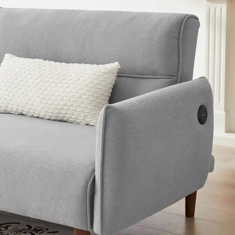 Convertible Futon Sofa Bed, Adjustable Couch Sleeper, Couch Corduroy Fabric Comfy Sofa bed with Wooden Legs & 2 Pillows-14