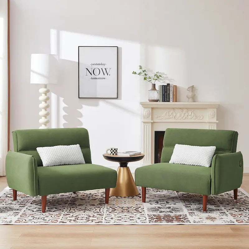 Convertible Futon Sofa Bed, Adjustable Couch Sleeper, Couch Corduroy Fabric Comfy Sofa bed with Wooden Legs & 2 Pillows-17