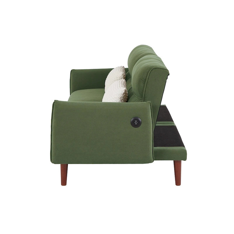 Convertible Futon Sofa Bed, Adjustable Couch Sleeper, Couch Corduroy Fabric Comfy Sofa bed with Wooden Legs & 2 Pillows-19