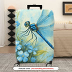 1-Piece Blue Dragonfly Floral Nature Art Travel  Suitcase Luggage Cover, Stretch Protective Sleeve