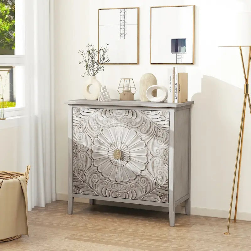 2 Door Cabinet, American Furniture, Suitable for Bedroom, Living Room, Study,Grey+White-2