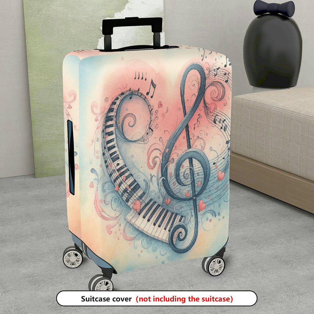 1-Piece Musical Piano Note Heart Art Pattern  Suitcase Luggage Cover, Stretch Protective Sleeve