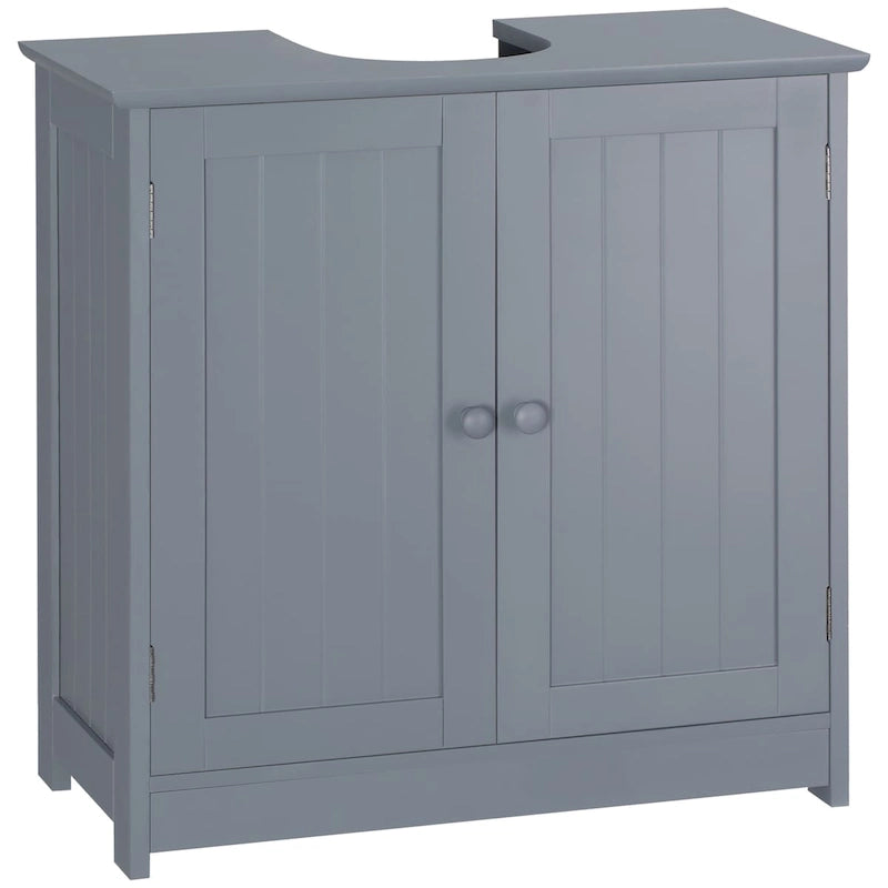 Under Sink Bathroom Cabinet with 2 Doors and Shelf, Pedestal Sink Bathroom Vanity Cabinet, Gray-10