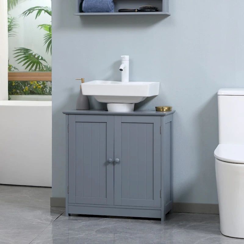 Under Sink Bathroom Cabinet with 2 Doors and Shelf, Pedestal Sink Bathroom Vanity Cabinet, Gray