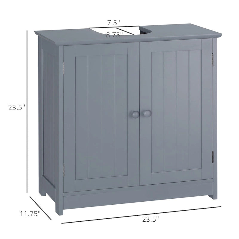 Under Sink Bathroom Cabinet with 2 Doors and Shelf, Pedestal Sink Bathroom Vanity Cabinet, Gray-3