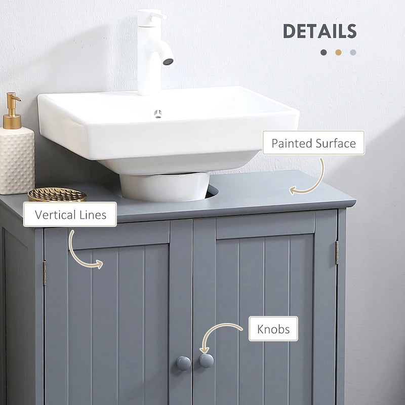 Under Sink Bathroom Cabinet with 2 Doors and Shelf, Pedestal Sink Bathroom Vanity Cabinet, Gray-6