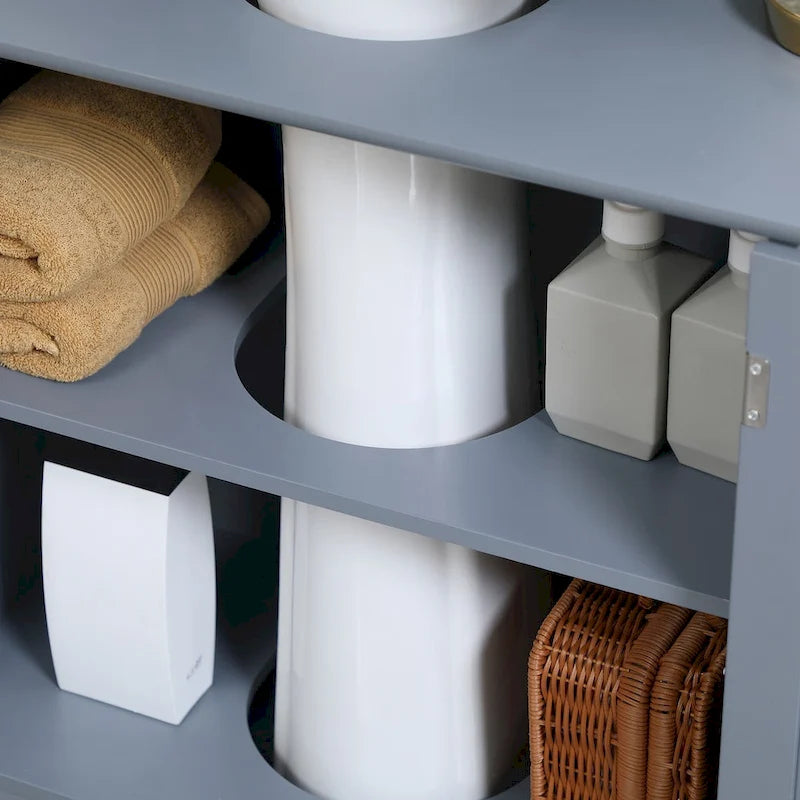 Under Sink Bathroom Cabinet with 2 Doors and Shelf, Pedestal Sink Bathroom Vanity Cabinet, Gray-7