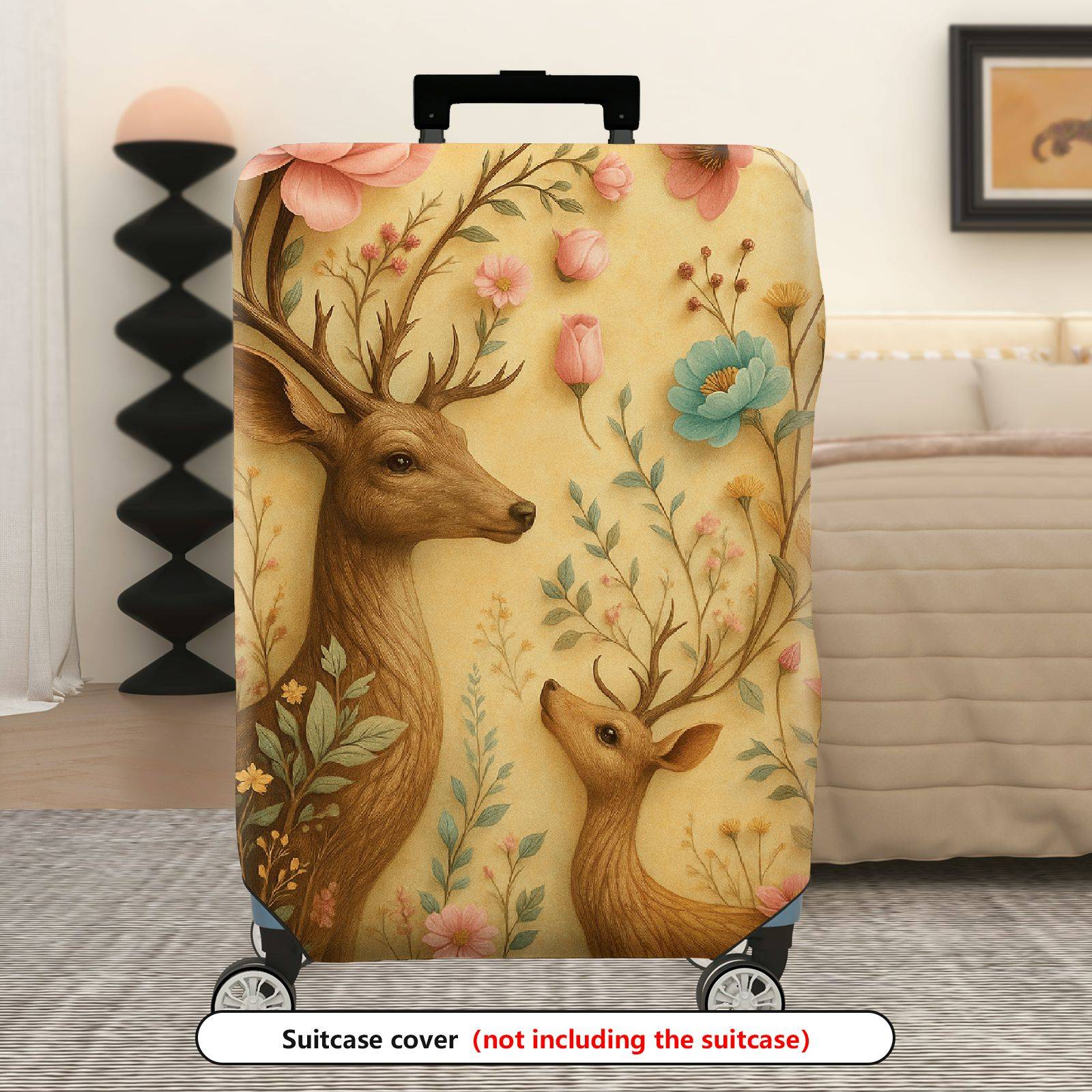 1-Piece Deer Floral Pastoral Nature Art Vintage  Suitcase Luggage Cover, Stretch Protective Sleeve
