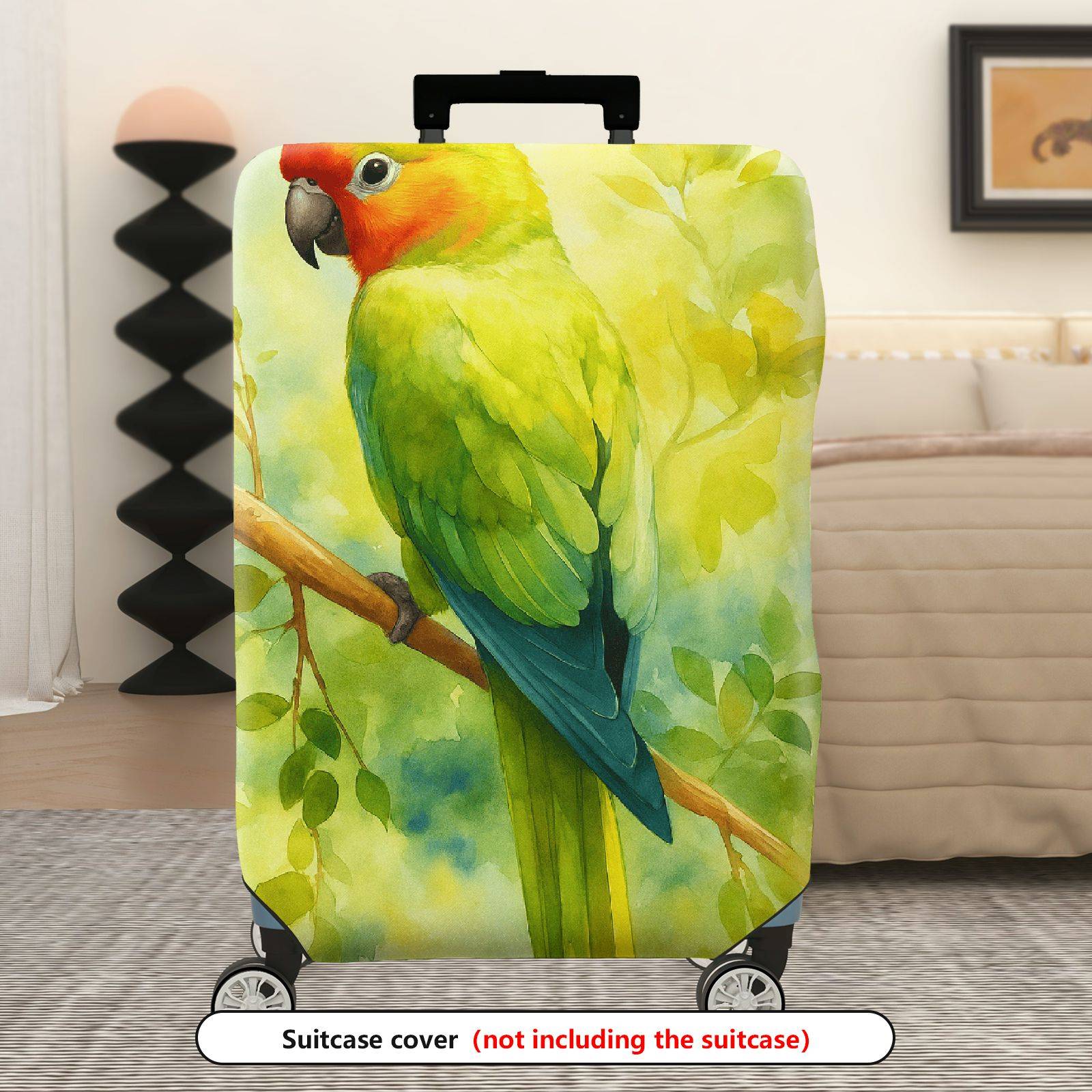 1-Piece Green Parrot Forest Watercolor Artistic Colorful  Suitcase Luggage Cover, Stretch Protective Sleeve