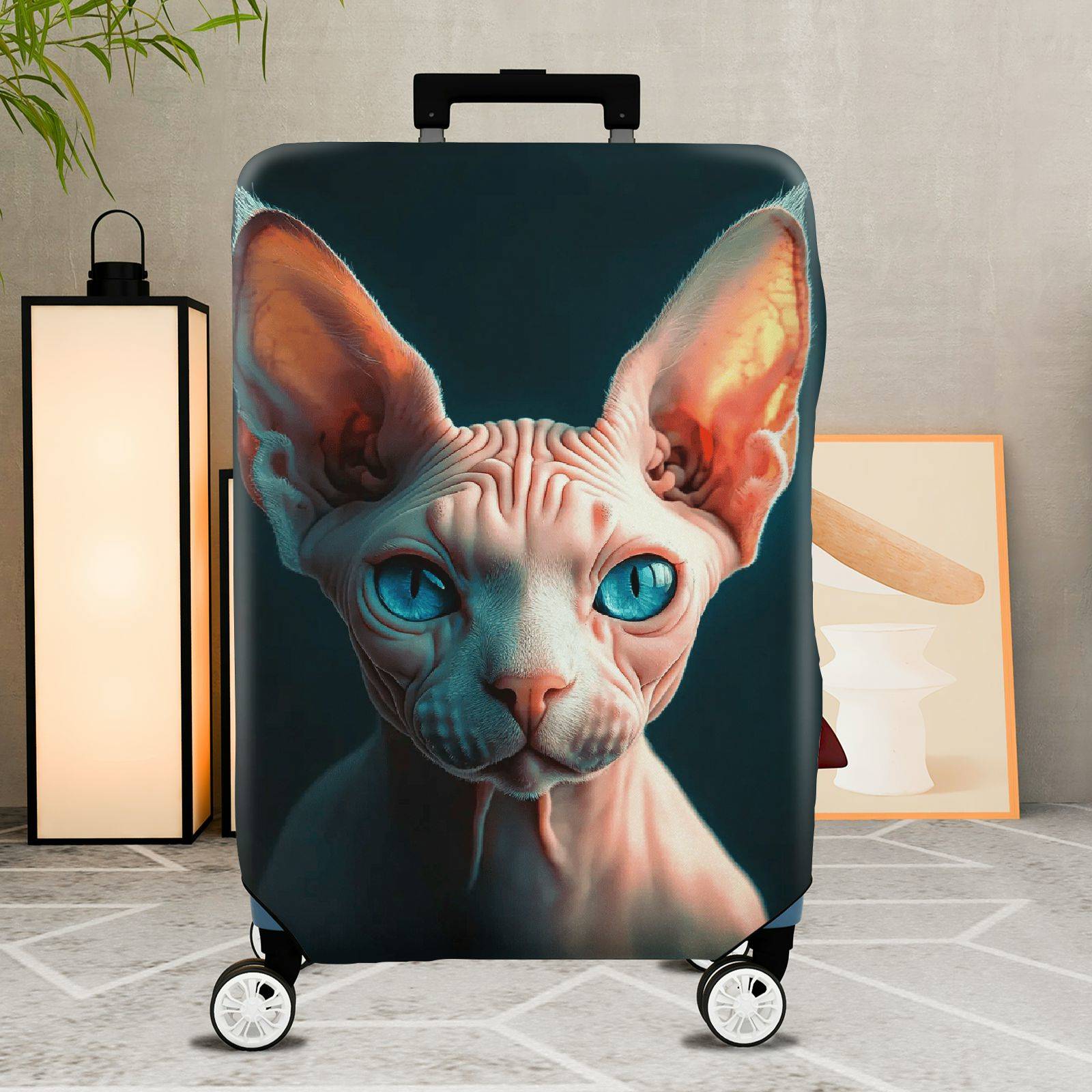1-Piece Abstract Cat Ear Artistic Unique Creative Stylish  Suitcase Luggage Cover, Stretch Protective Sleeve