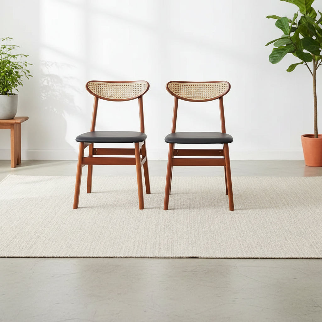 Wooden Dining Chairs Set of 2 with Small Curved Back and PU Cushion