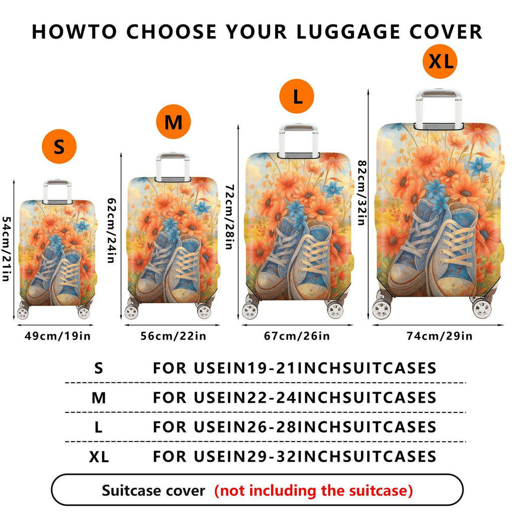 1-Piece Floral Retro Shoes Art Travel Luggage  Suitcase Luggage Cover, Stretch Protective Sleeve