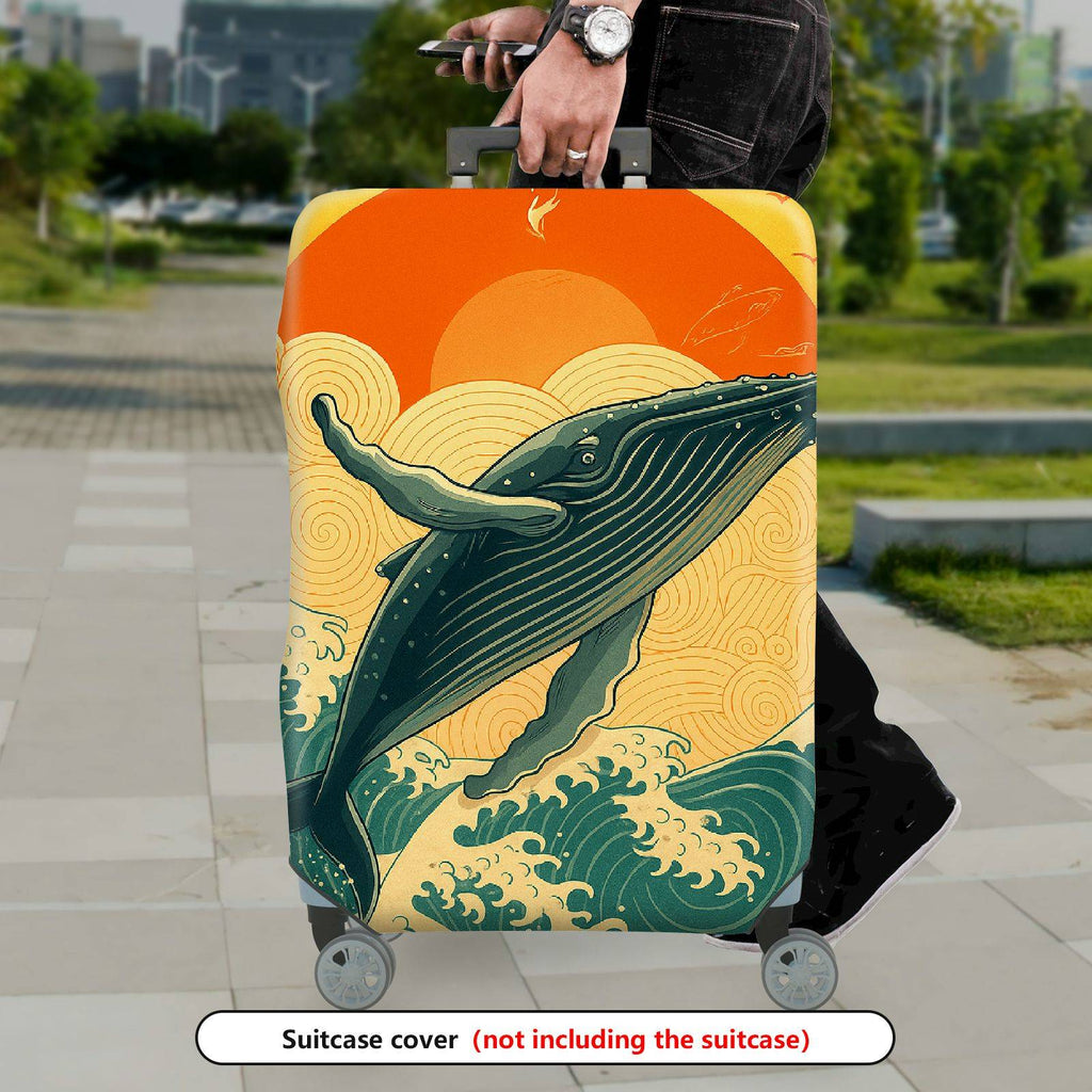 1-Piece Whale Sunset Ocean Wave Travel Art  Suitcase Luggage Cover, Stretch Protective Sleeve