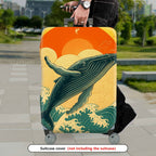 1-Piece Whale Sunset Ocean Wave Travel Art  Suitcase Luggage Cover, Stretch Protective Sleeve