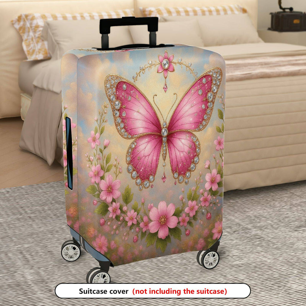 1-Piece Pink Butterfly Flower Sparkle Decorative Travel  Suitcase Luggage Cover, Stretch Protective Sleeve