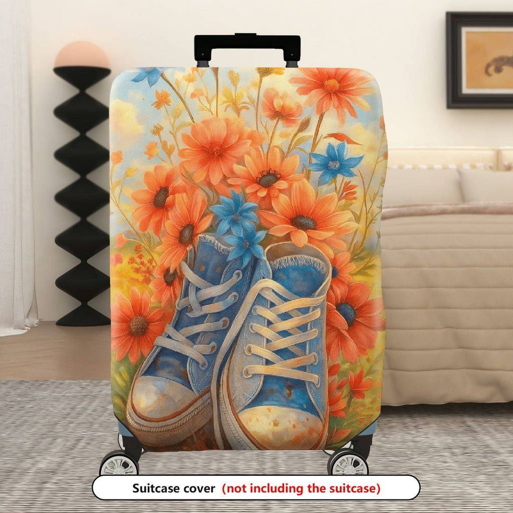 1-Piece Floral Retro Shoes Art Travel Luggage  Suitcase Luggage Cover, Stretch Protective Sleeve