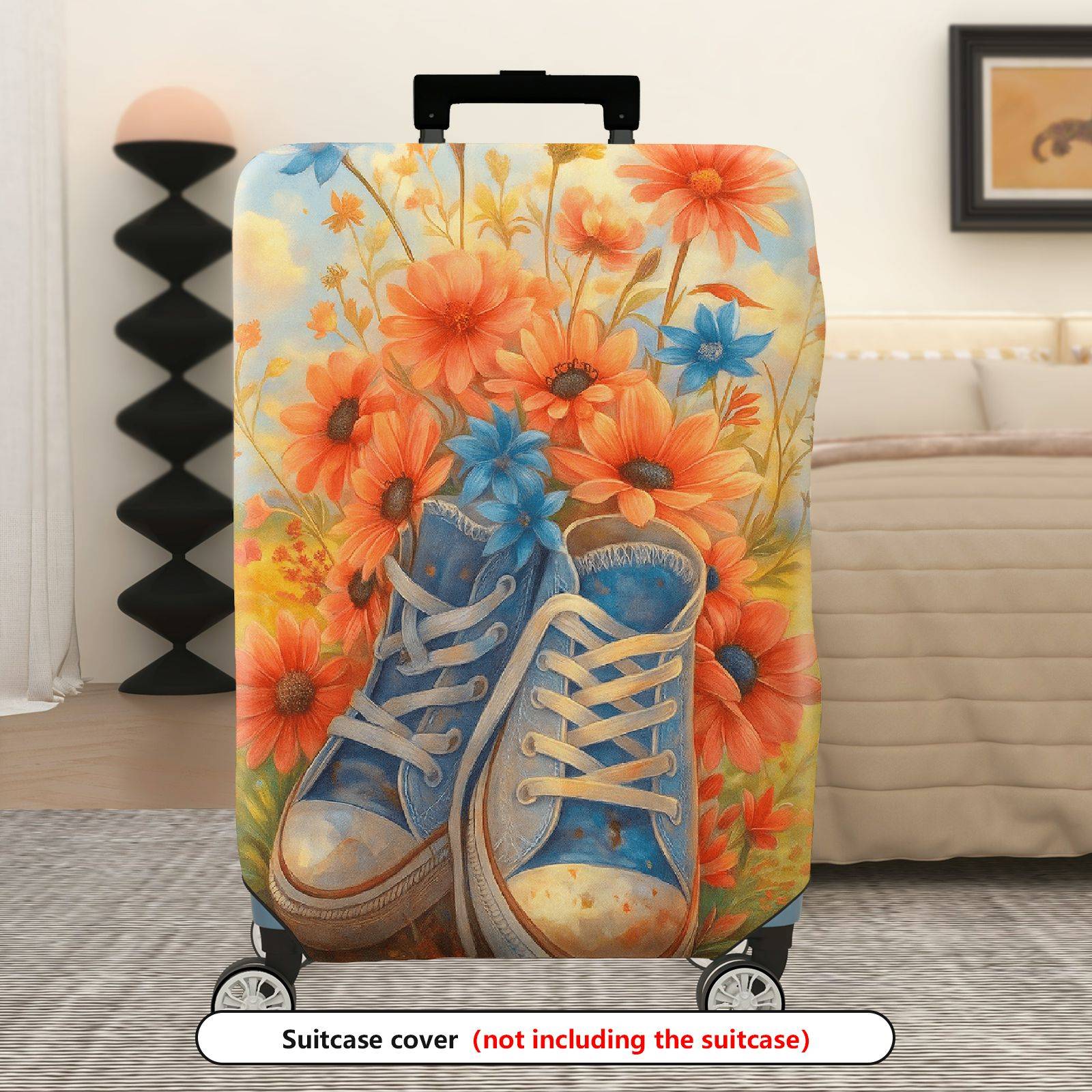 1-Piece Floral Retro Shoes Art Travel Luggage  Suitcase Luggage Cover, Stretch Protective Sleeve