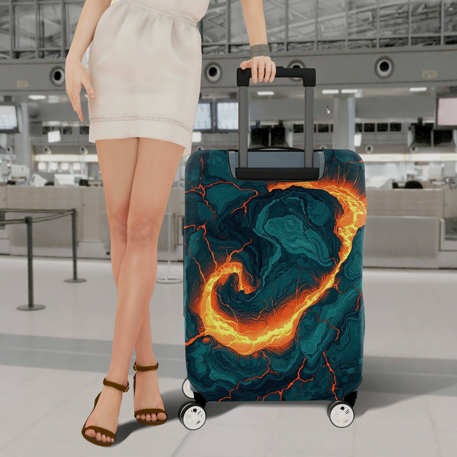 1-Piece Abstract Fiery Volcanic Marble Swirl Pattern  Suitcase Luggage Cover, Stretch Protective Sleeve