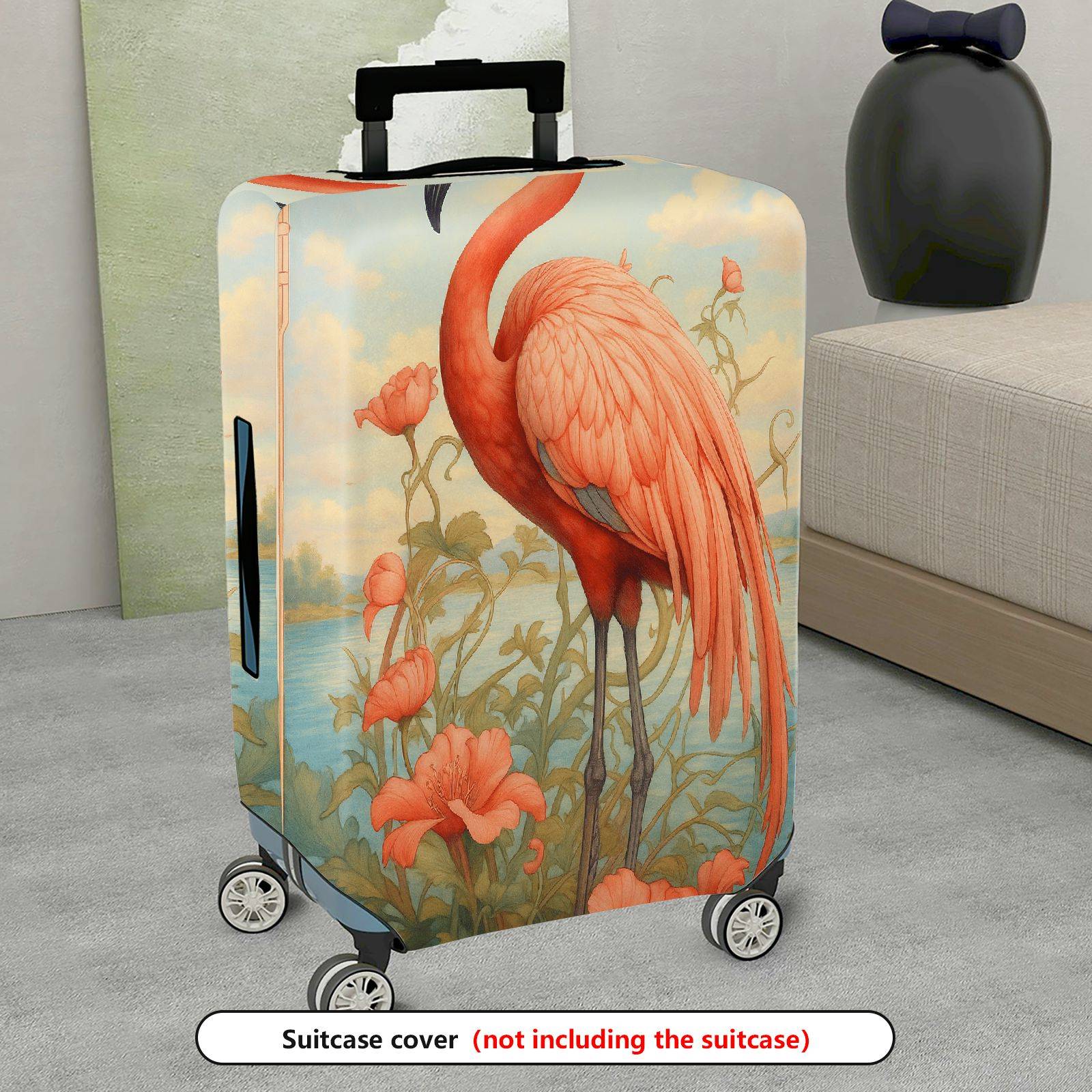 1-Piece Flamingo Flower Nature Art Vintage  Suitcase Luggage Cover, Stretch Protective Sleeve