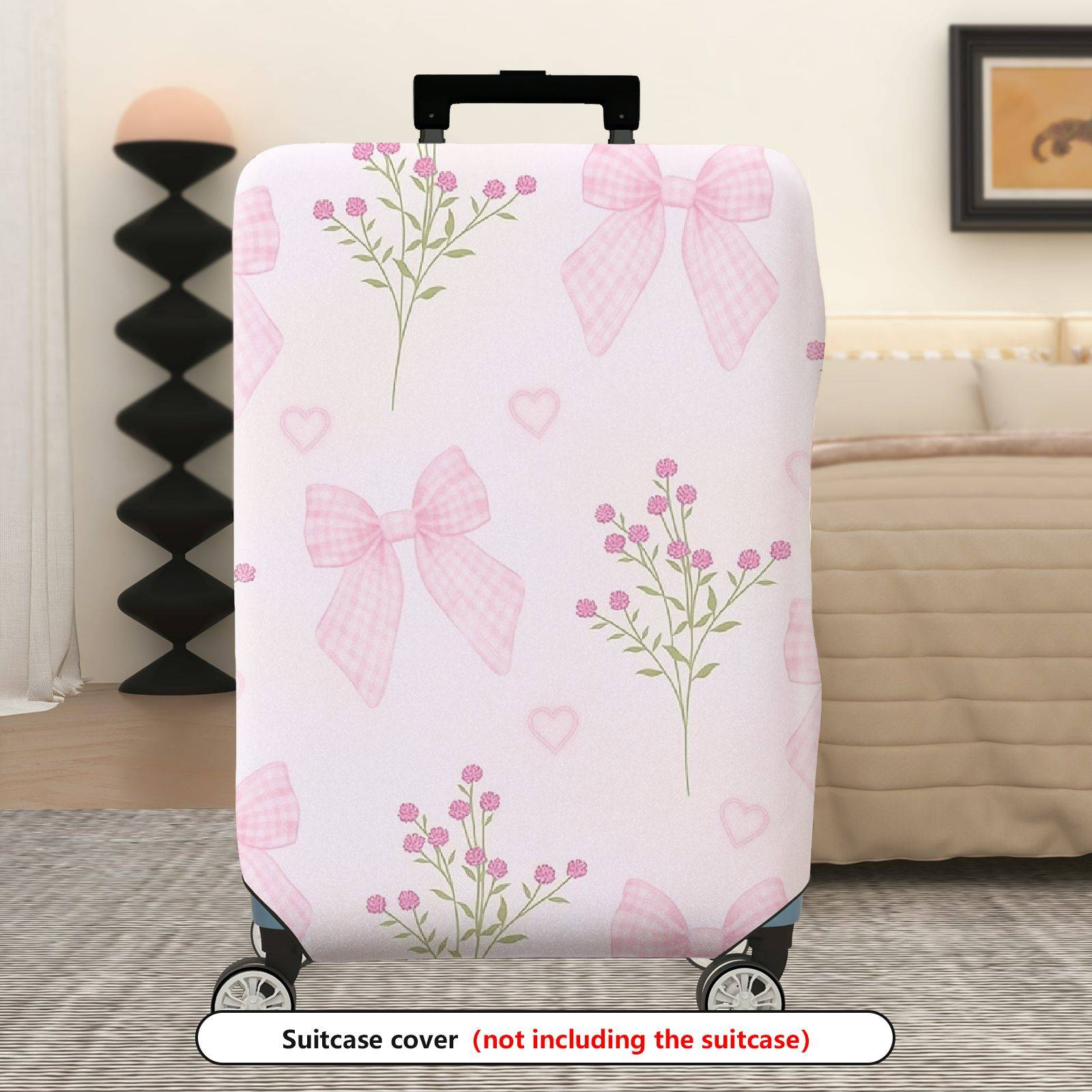 1-Piece Pink Bow Floral Heart Checked Luggage  Suitcase Luggage Cover, Stretch Protective Sleeve